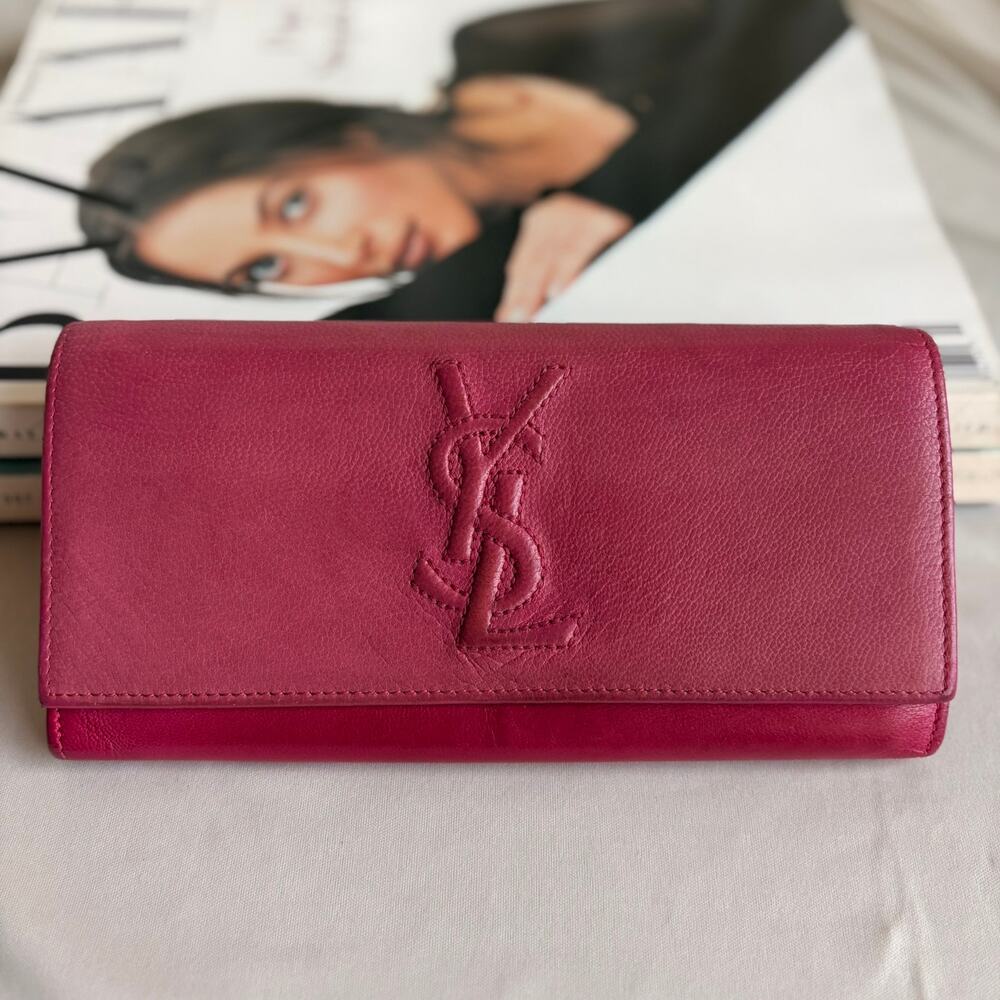 Saint Laurent Belle de Jour Long Envelope Wallet - Pink, Embossed YSL